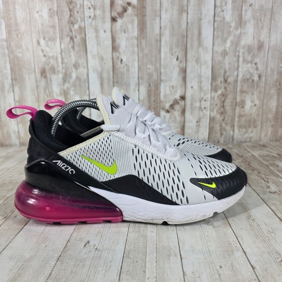 Nike Air Max 270 Men's White Black Volt Pink Running Shoes Size 8 AH8050 109